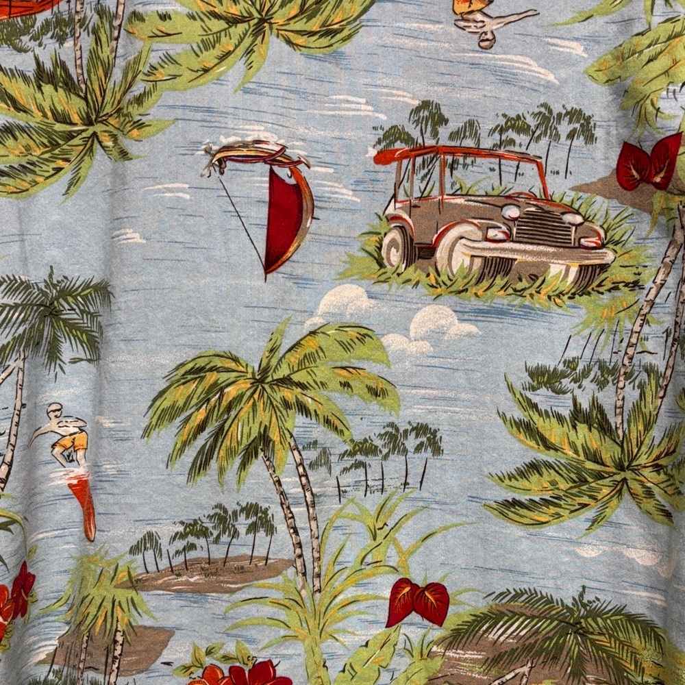 Erika Tropical Print Button Down Shirt - Blue and Green - Picture 4 of 13